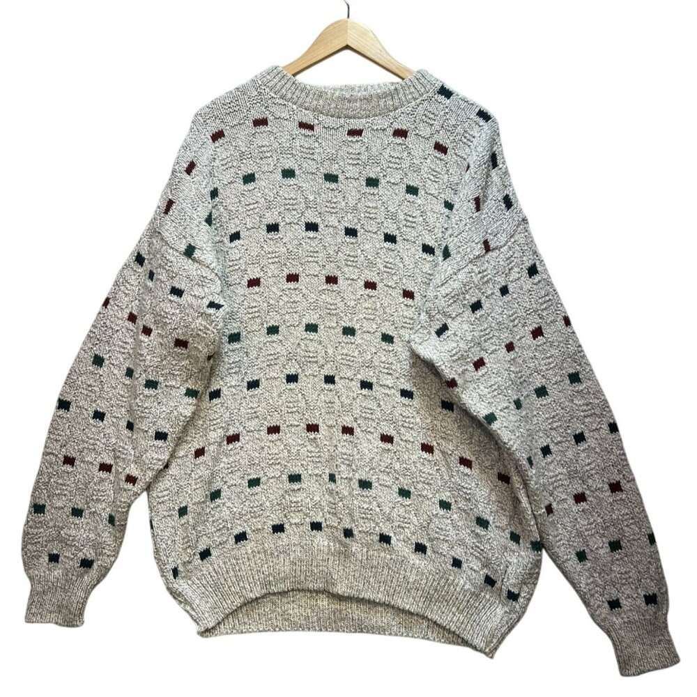 Vintage Peconic Bay Traders Mens Crew Neck Sweater Size XL Gray Knit Geo Cozy